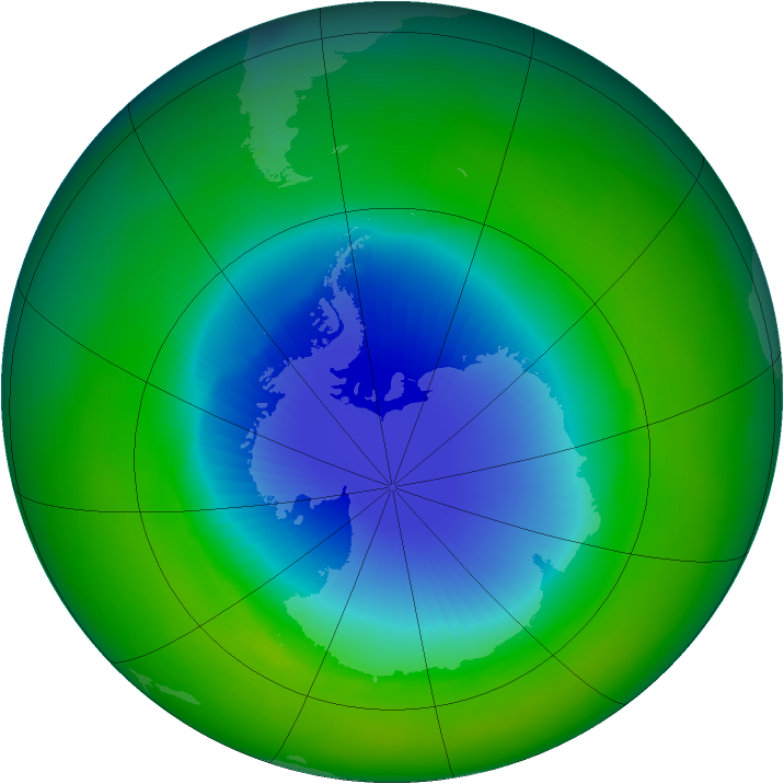 Antarctic ozone map for November 1990